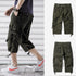 mens below knee length cargo shorts army green